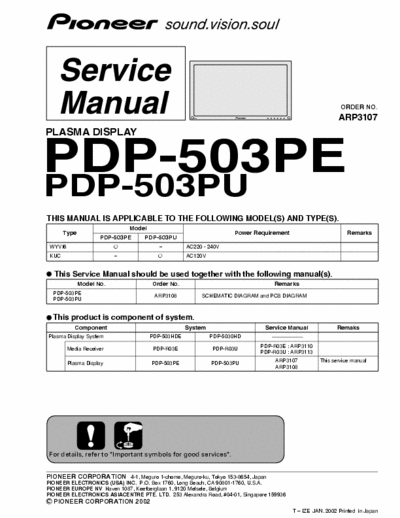 Pioneer PDP-503PE (PU) serwice manual